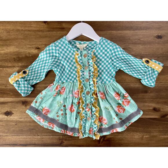 Matilda Jane Joanna Gaines Once Upon A Time Pecan Pie Green Gingham Floral Top 2 - Picture 2 of 8